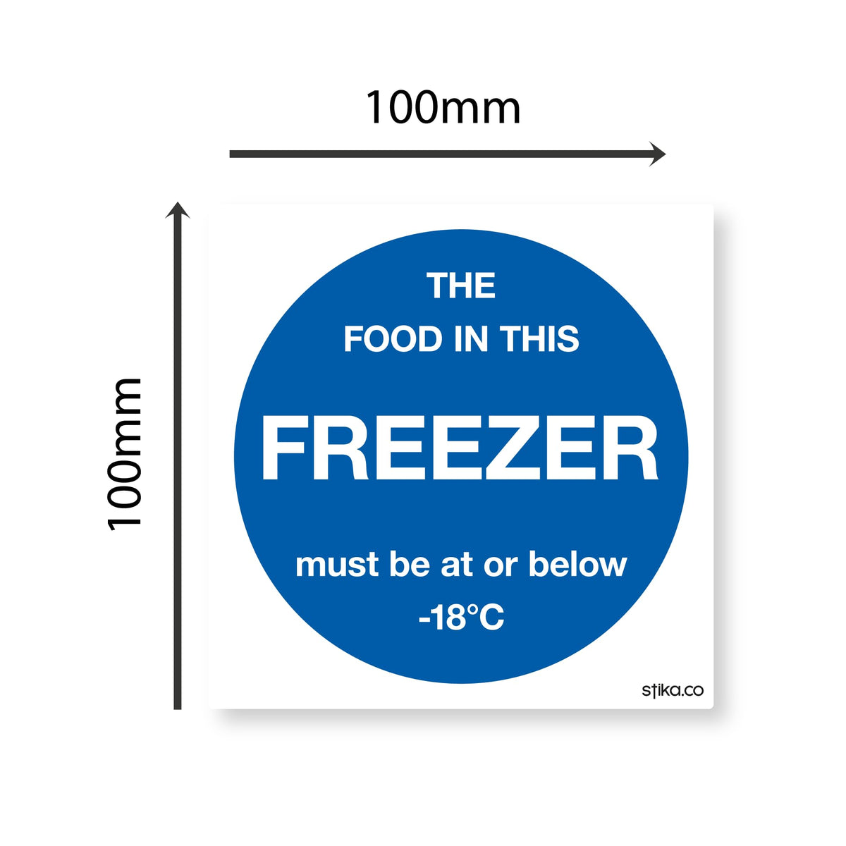 Freezer temperature safety sticker, 100 x 100mm