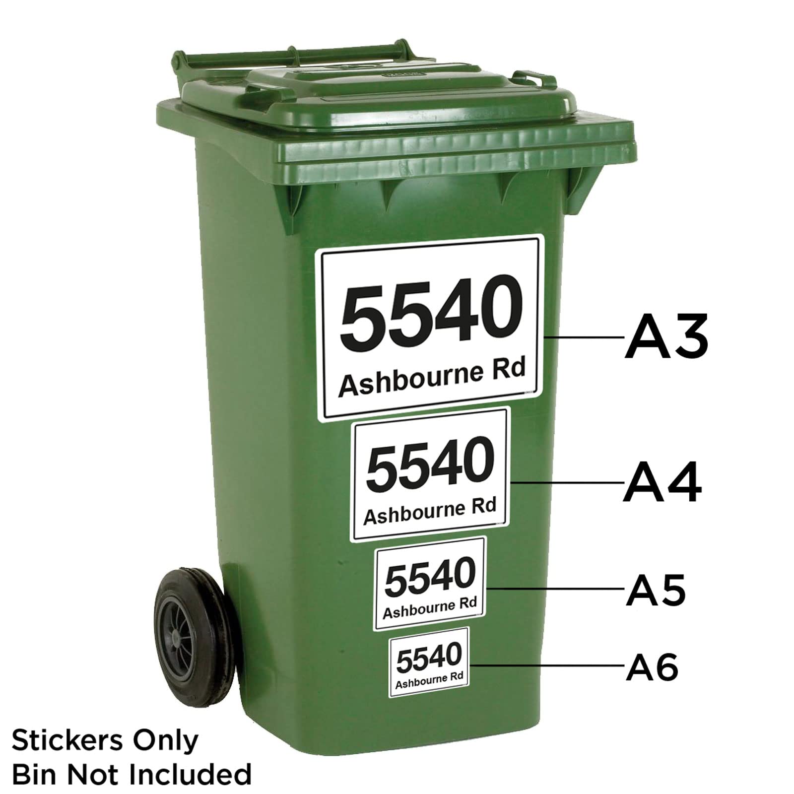 Floral wheelie bin sticker details and application example