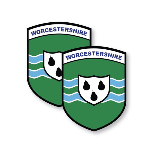 Set of 2 Worcestershire county flag stickers for cars and windows