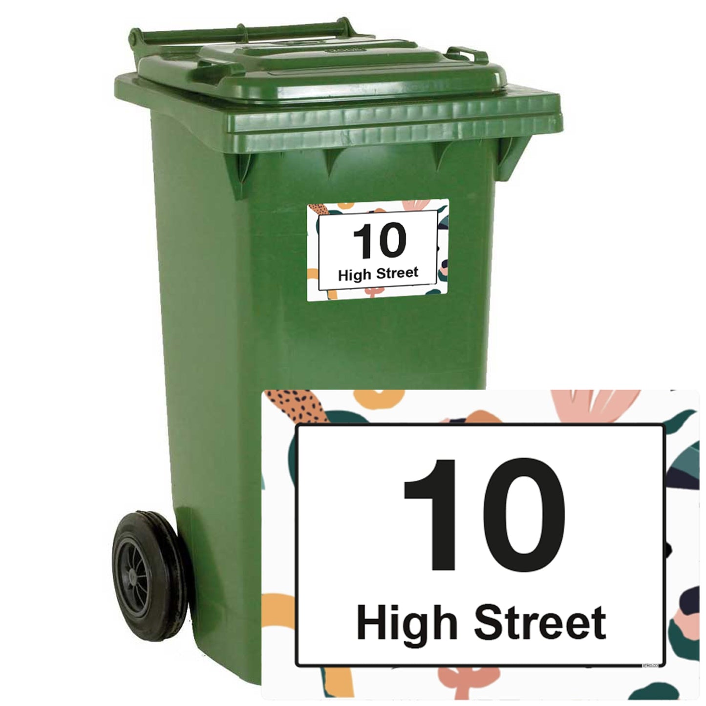 Tropical Floral personalised wheelie bin stickers with house number and street name