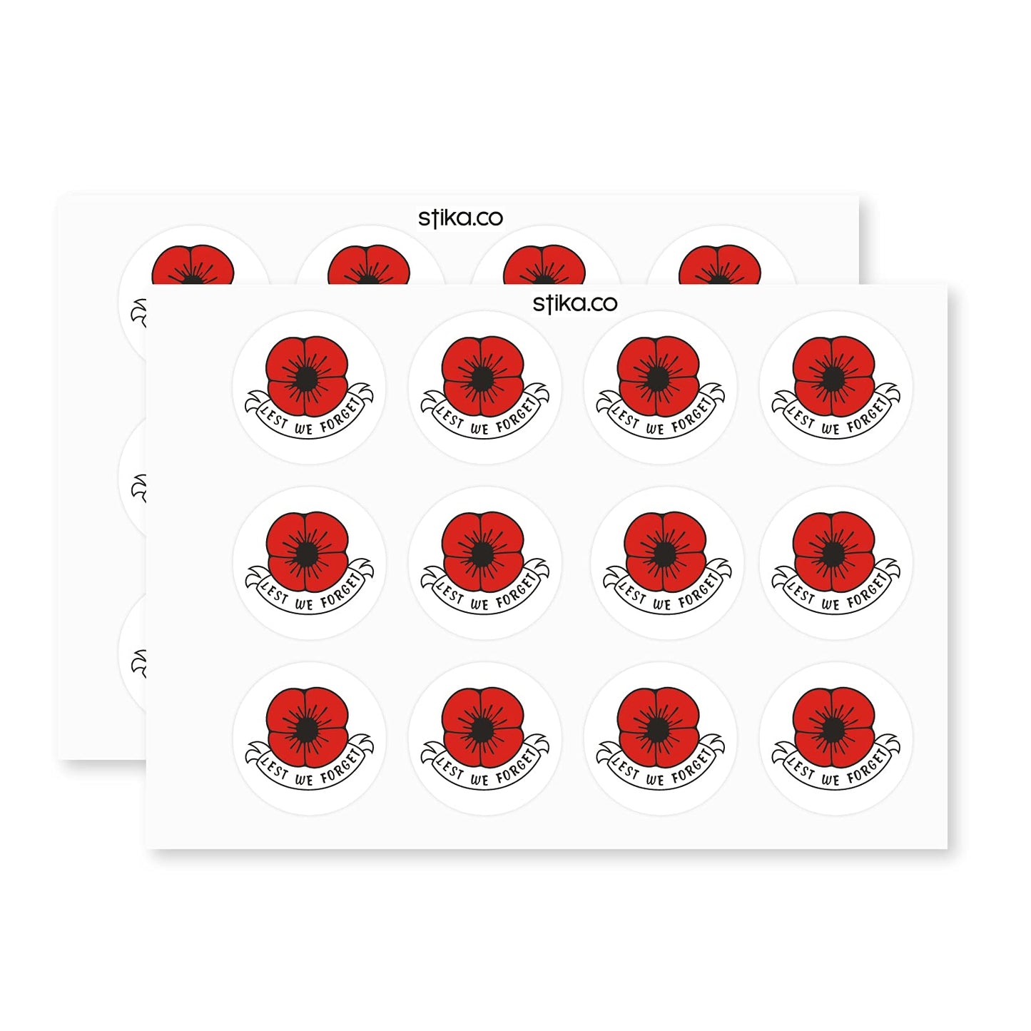 Lest We Forget Red Poppy paper stickers supplied on A5 sheets of 12 - view 6
