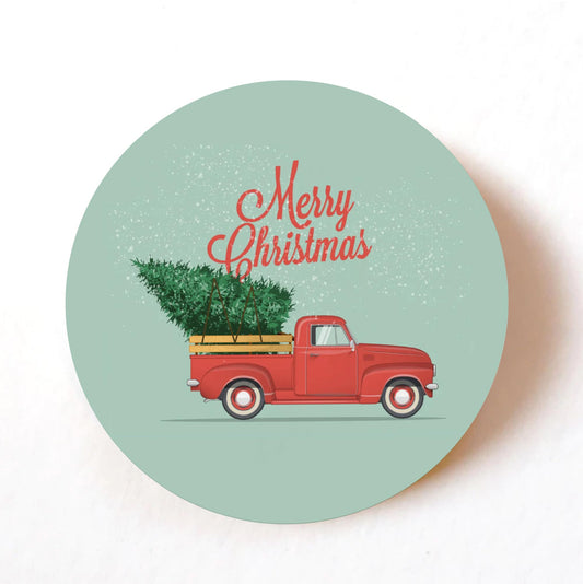 Christmas Tree and Vintage Car 40mm round self-adhesive paper labels