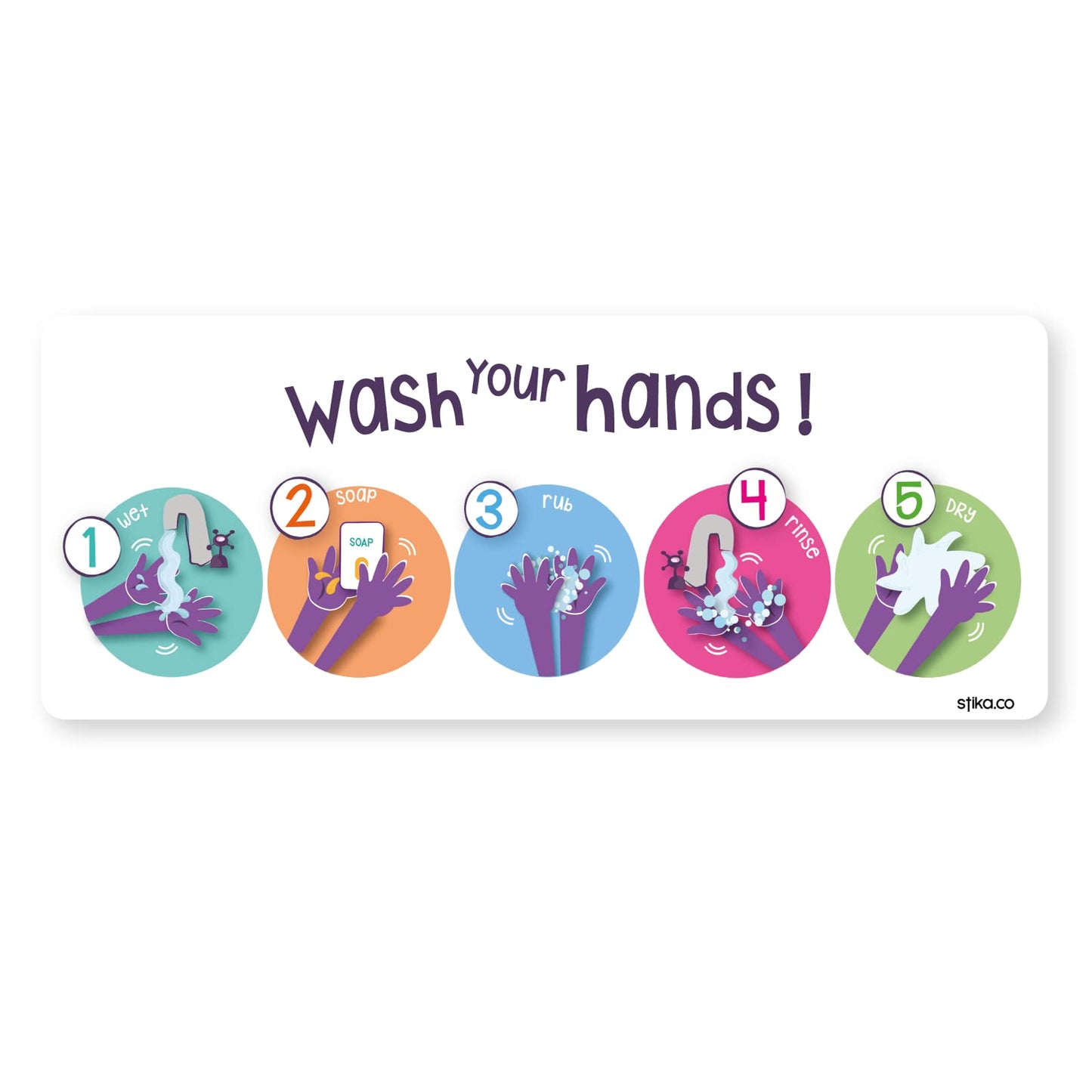 Set of 2 Children's Hand-Washing Technique Stickers - 80mm x 30mm - Set of 5