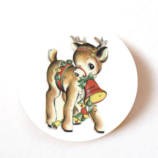 Vintage Reindeer 40mm round self-adhesive paper labels