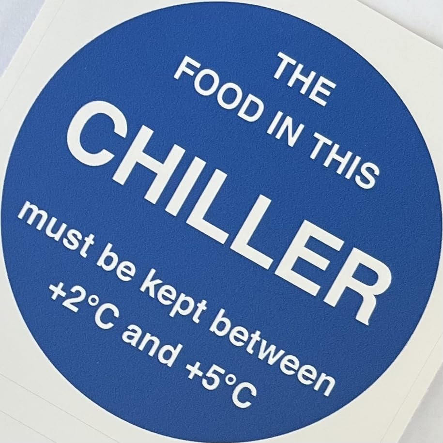 Chiller temperature safety sticker, 100 x 100mm