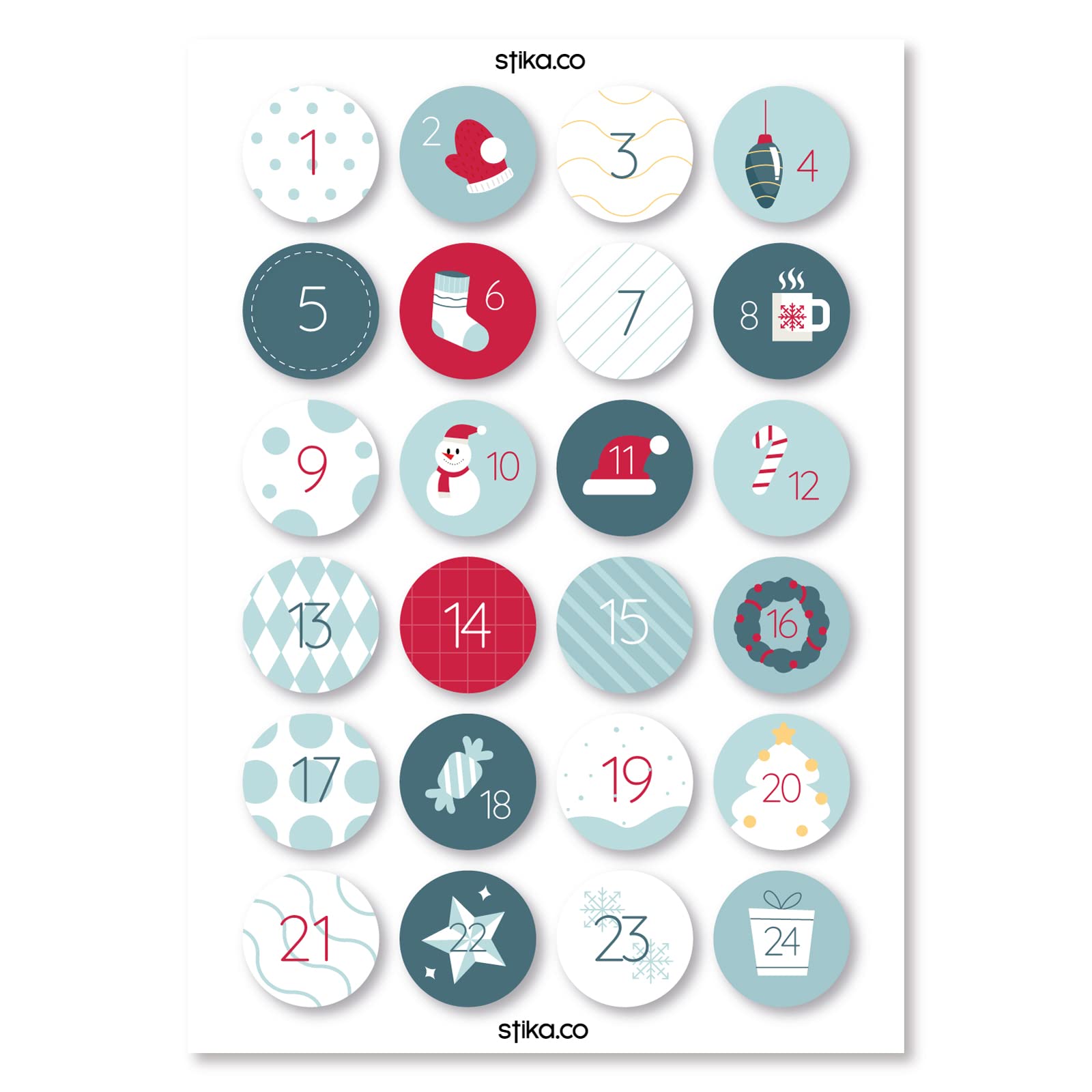 Mint Green Advent Calendar 40mm round self-adhesive paper labels