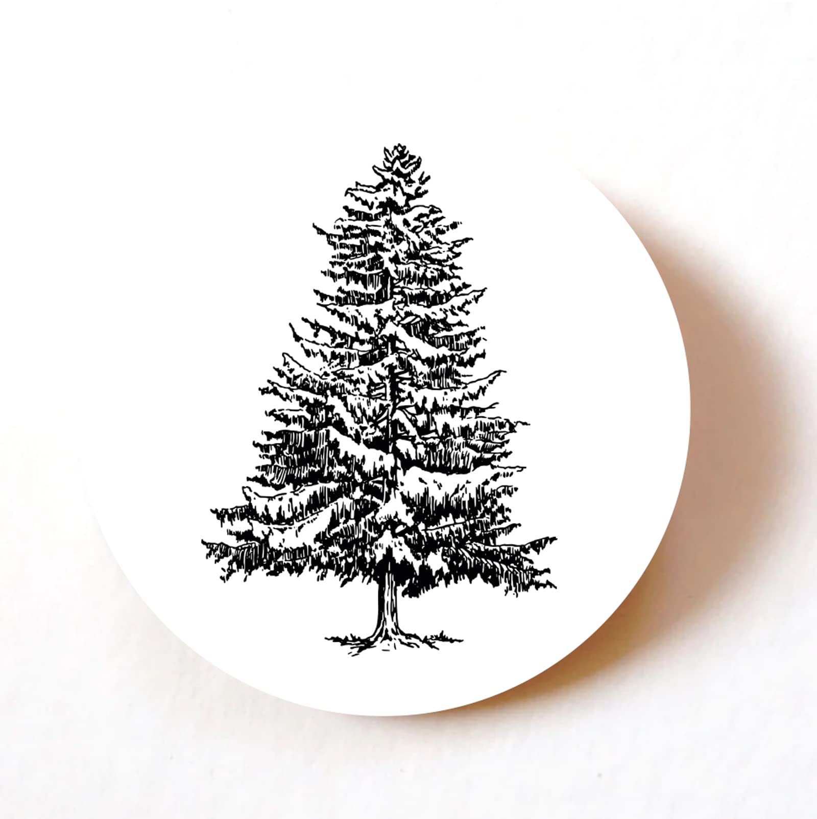 Sketched Pine Tree 40mm round self-adhesive paper labels