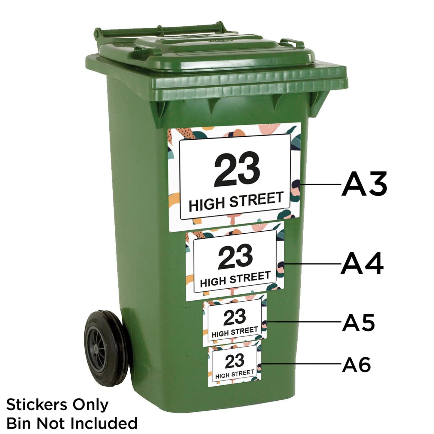Tropical Floral wheelie bin sticker details and application example
