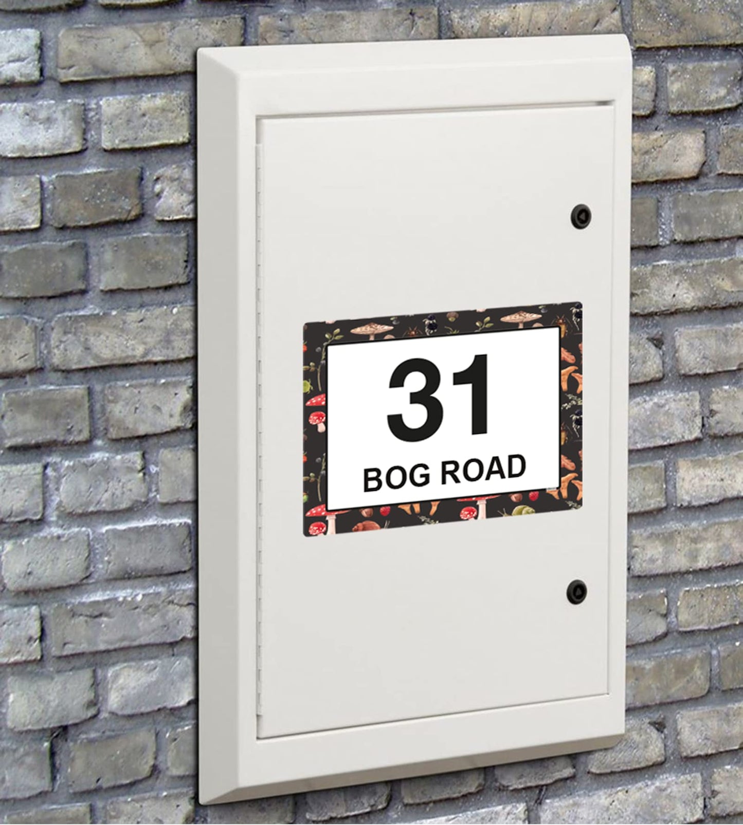 Mushroom wheelie bin sticker details and application example