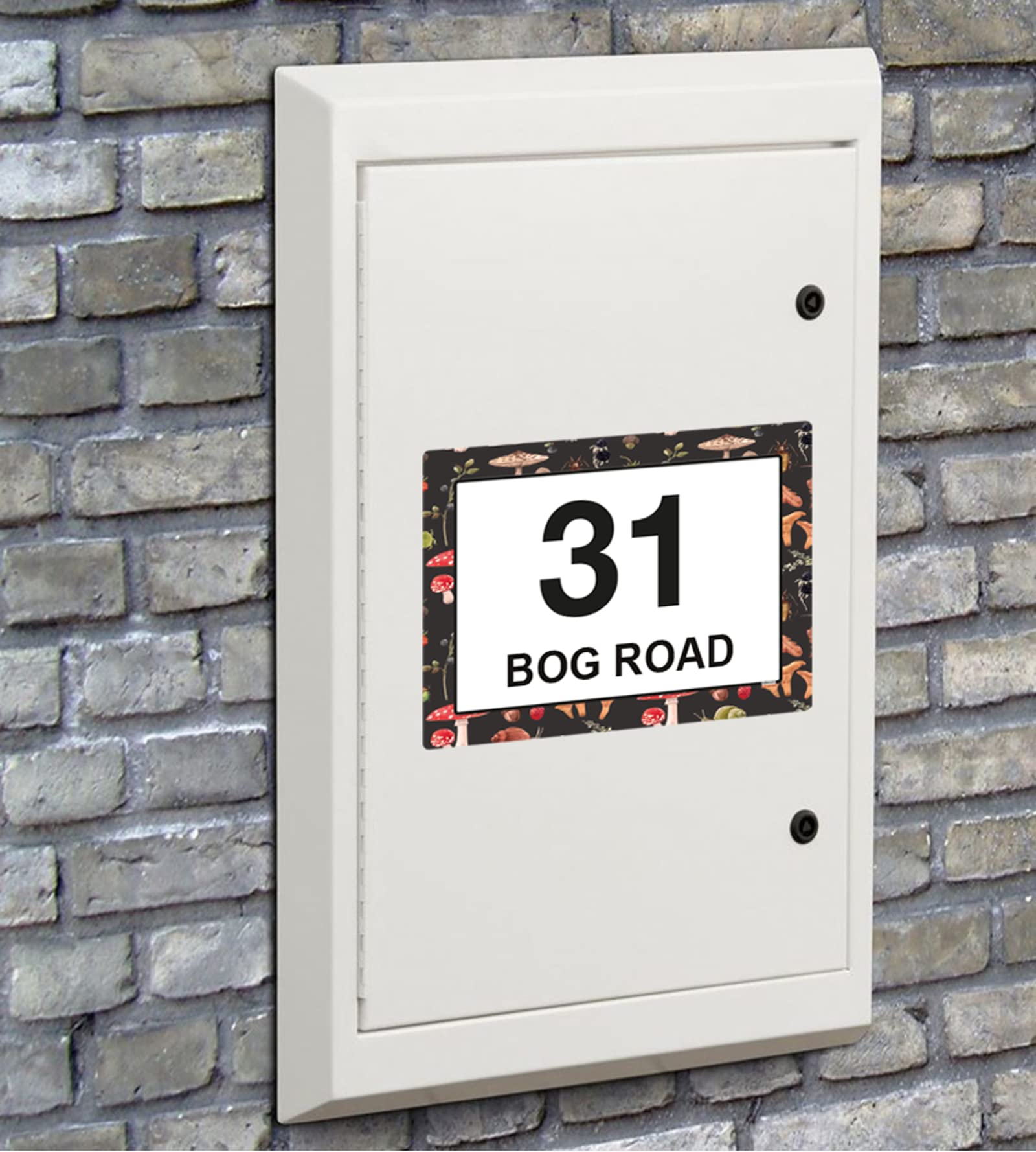 Mushroom wheelie bin sticker details and application example