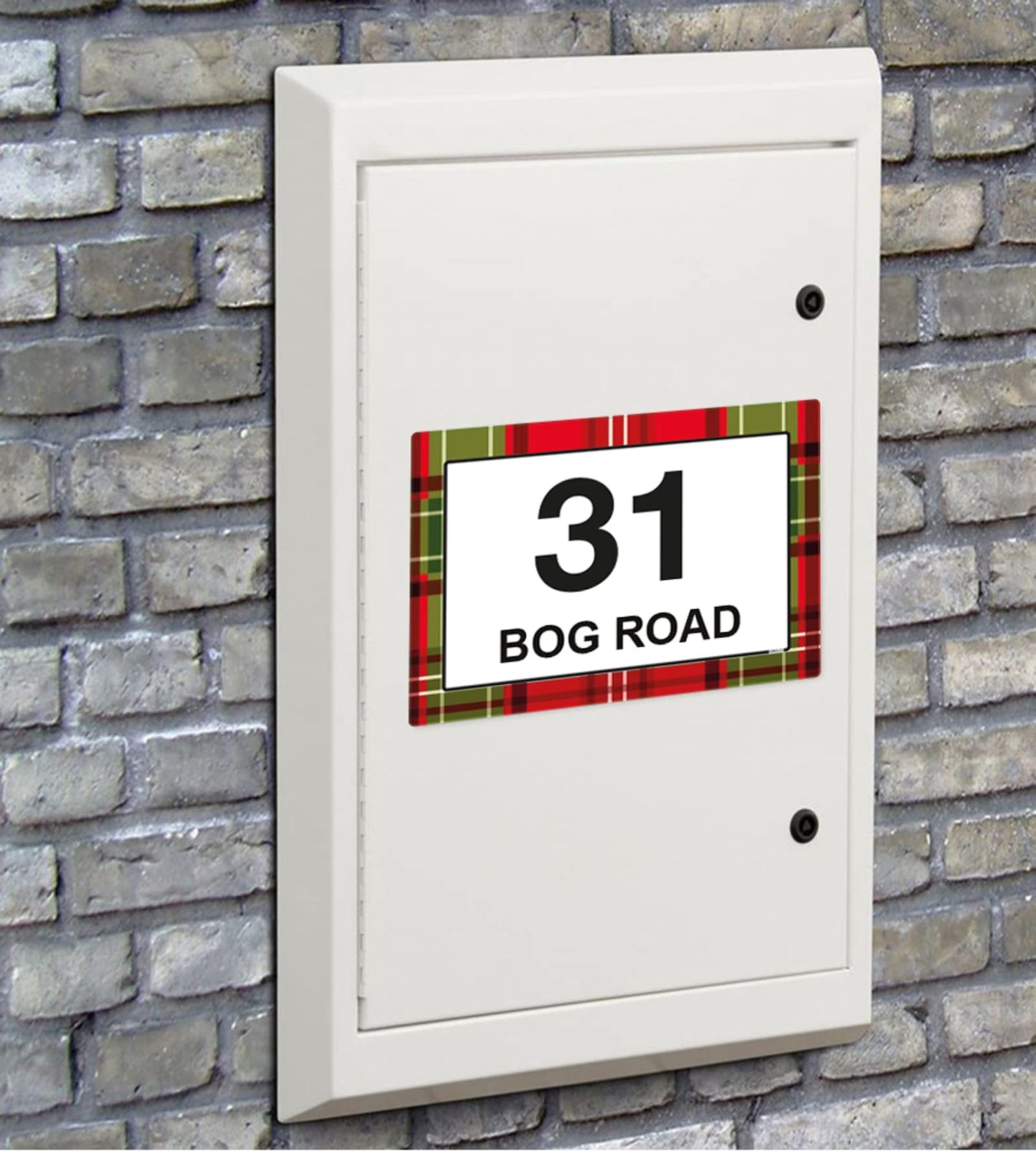 Tartan wheelie bin sticker details and application example