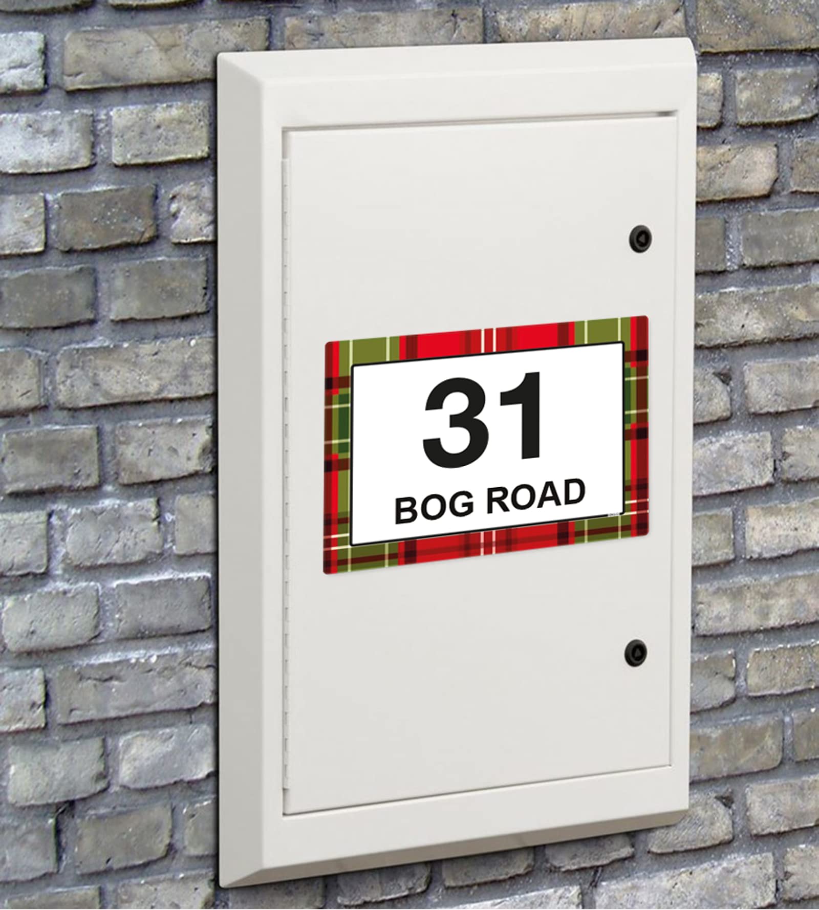 Tartan wheelie bin sticker details and application example