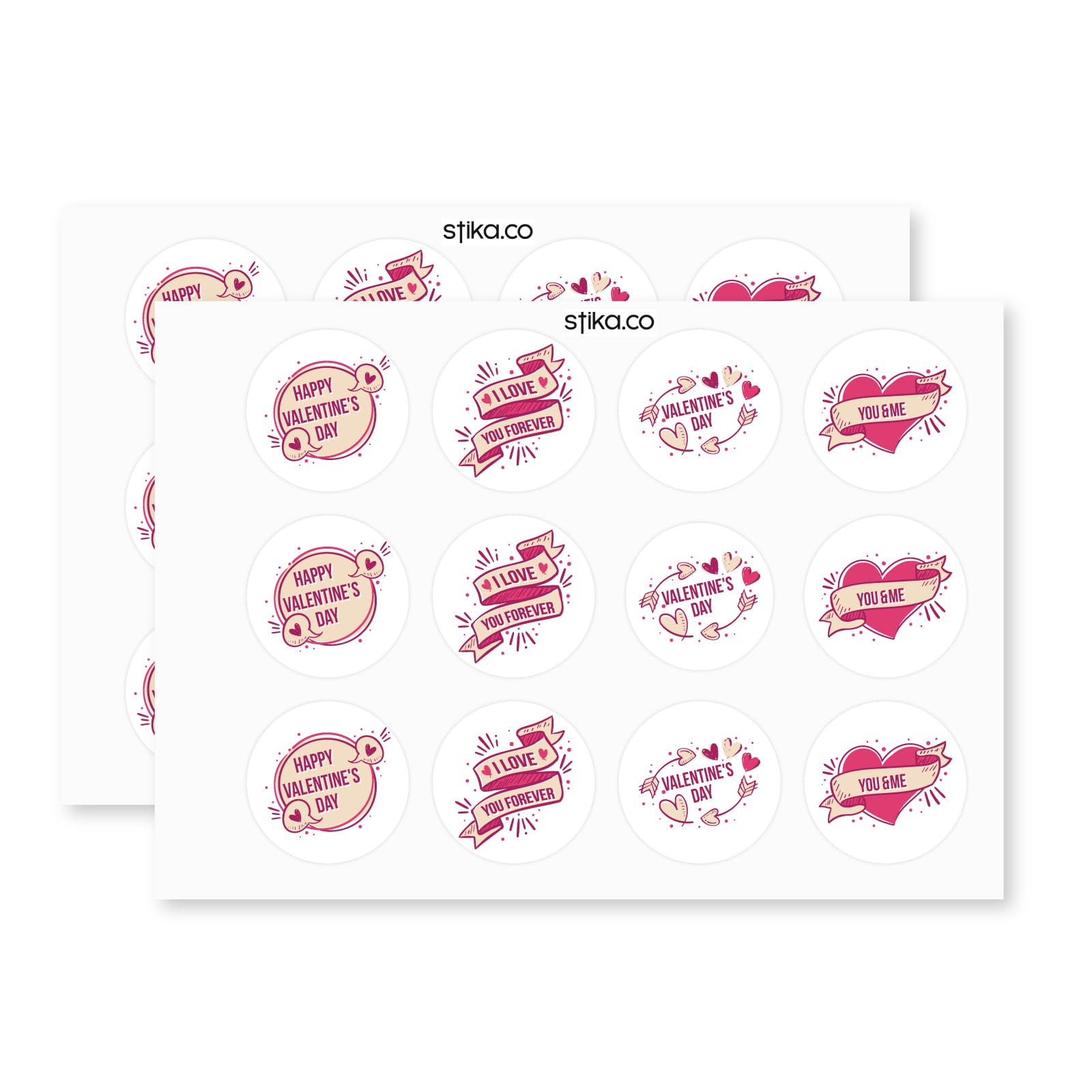 Happy Valentine's Day 40mm round self-adhesive paper labels