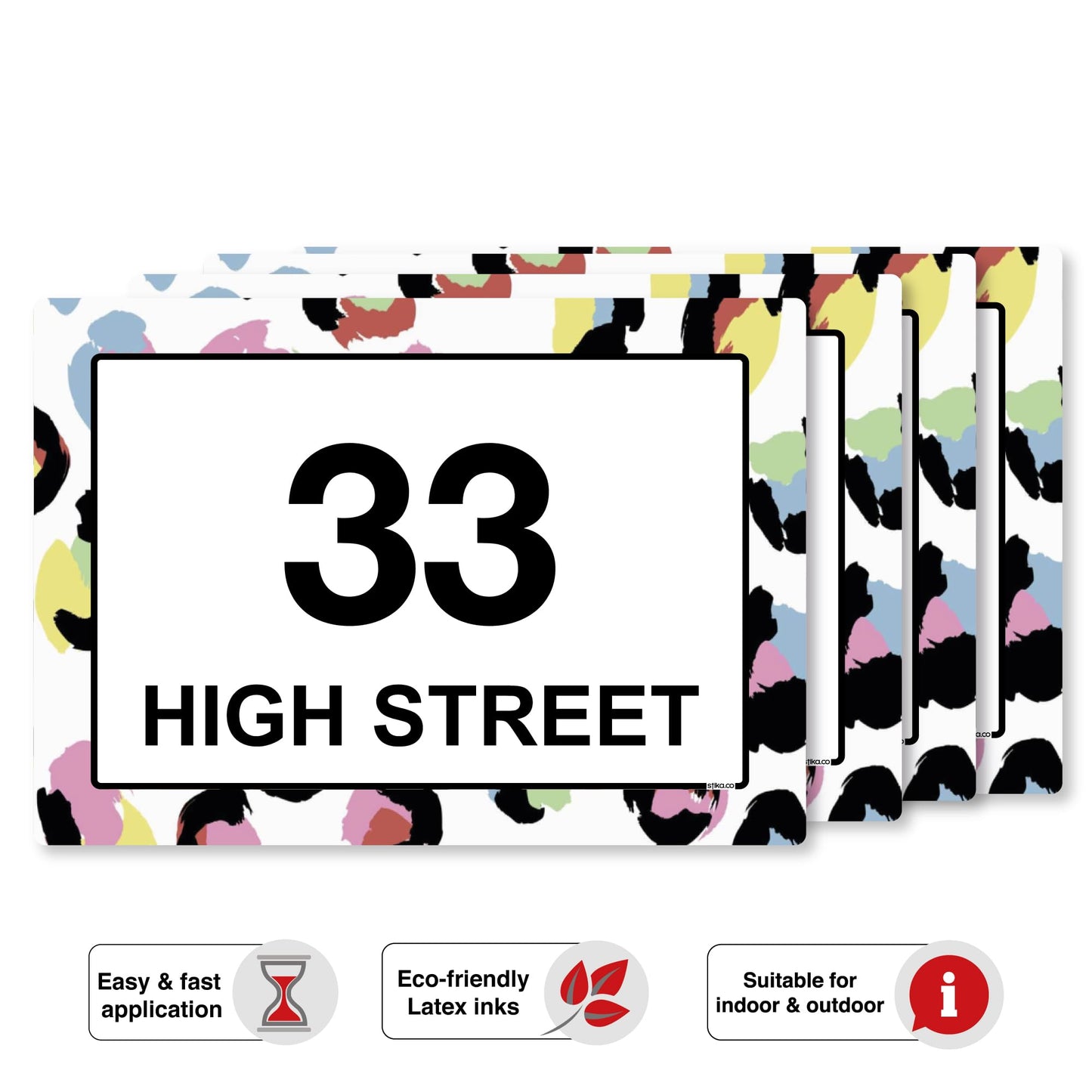 Rainbow Leopard Print wheelie bin sticker details and application example