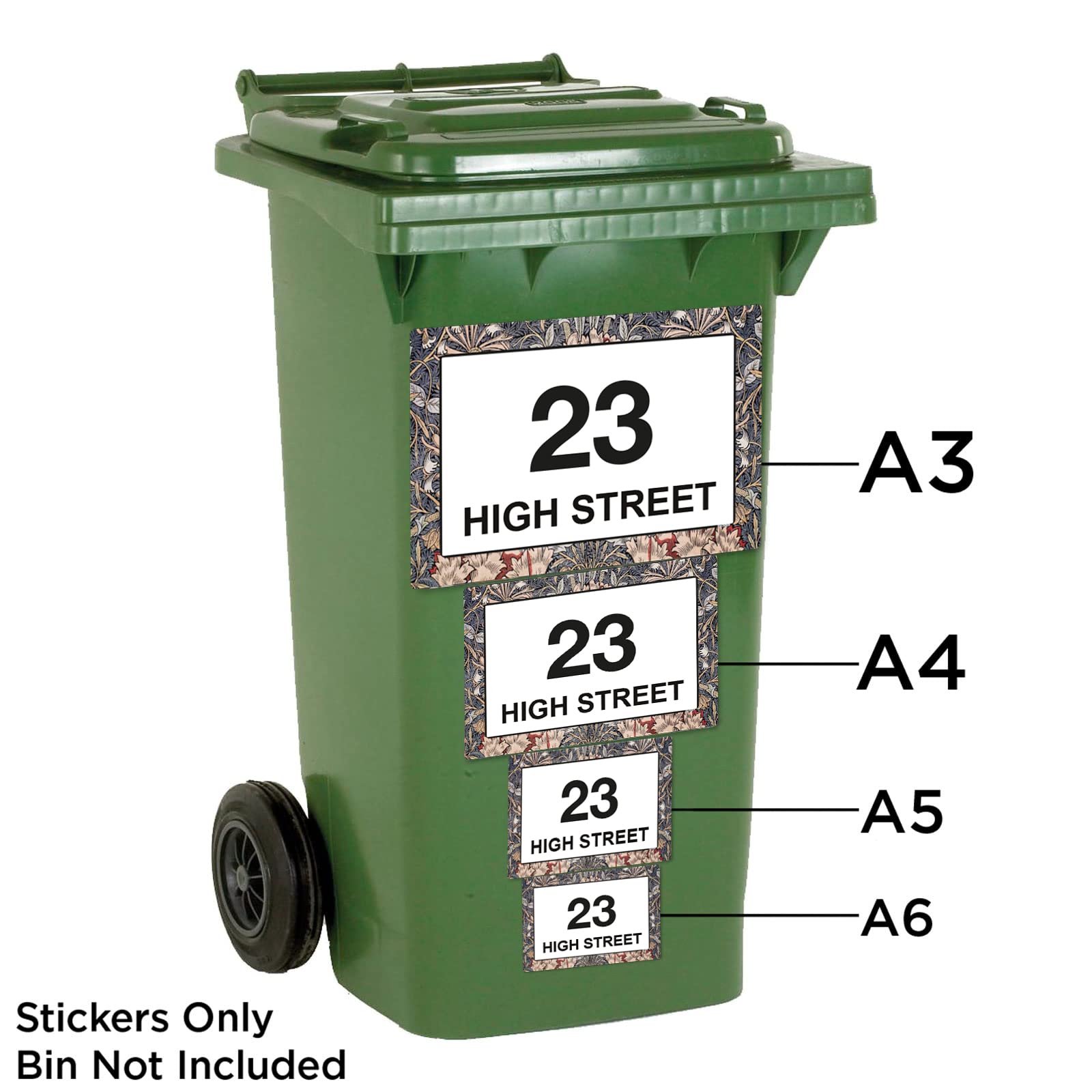 William Morris Honeysuckle wheelie bin sticker details and application example