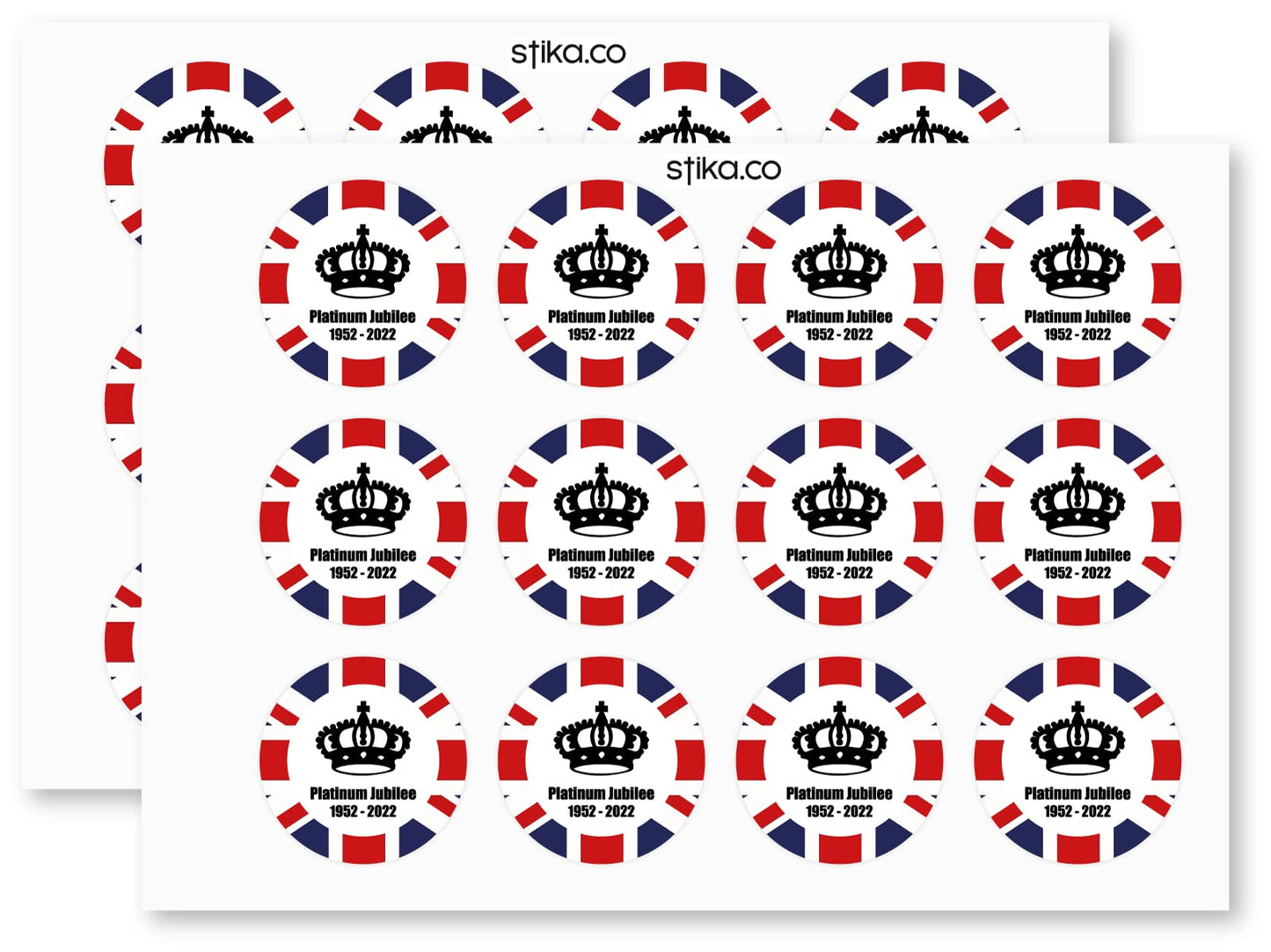 Platinum Jubilee Union Jack paper stickers supplied on A5 sheets of 12 - view 3
