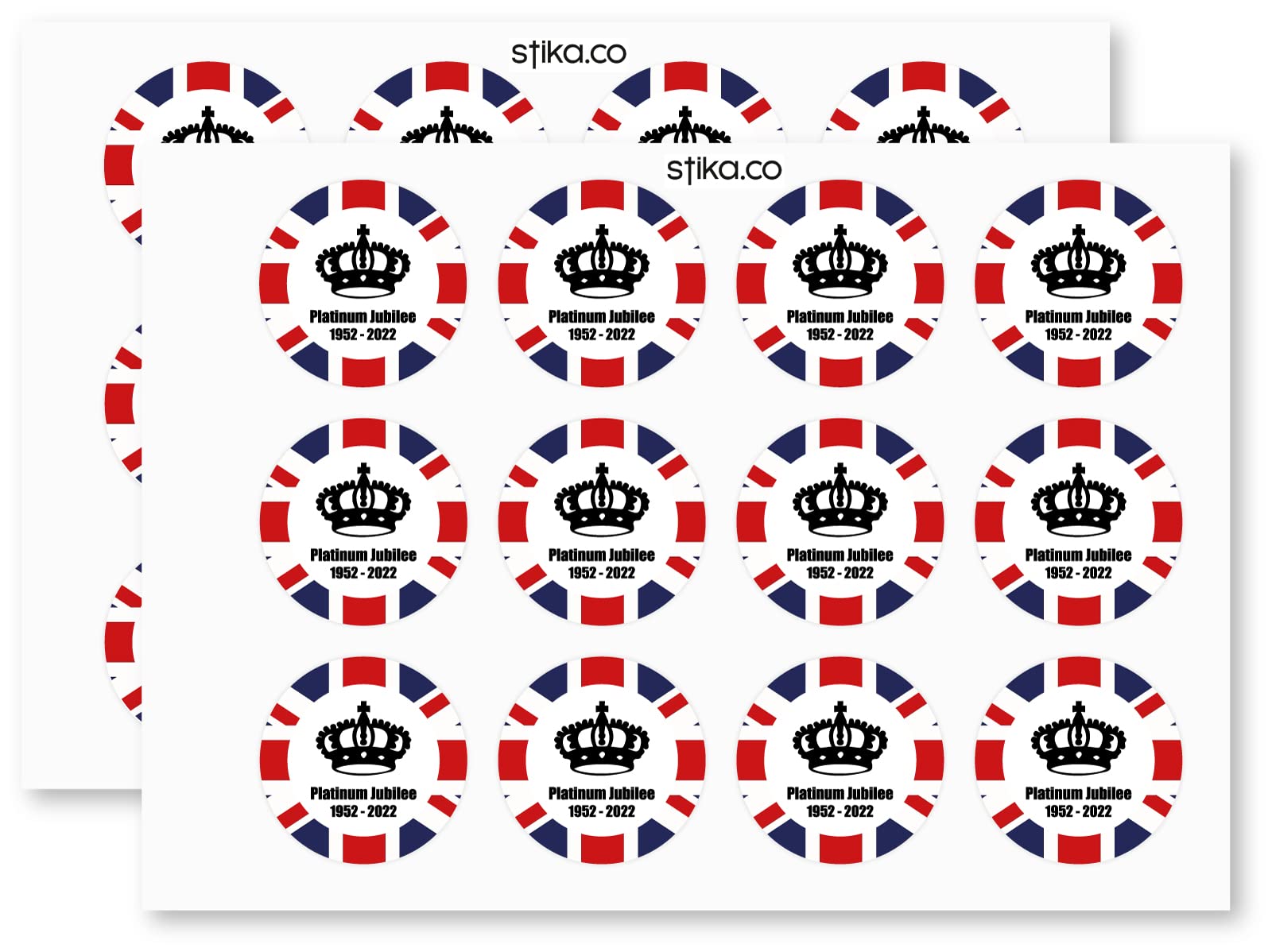Platinum Jubilee Union Jack paper stickers supplied on A5 sheets of 12 - view 3