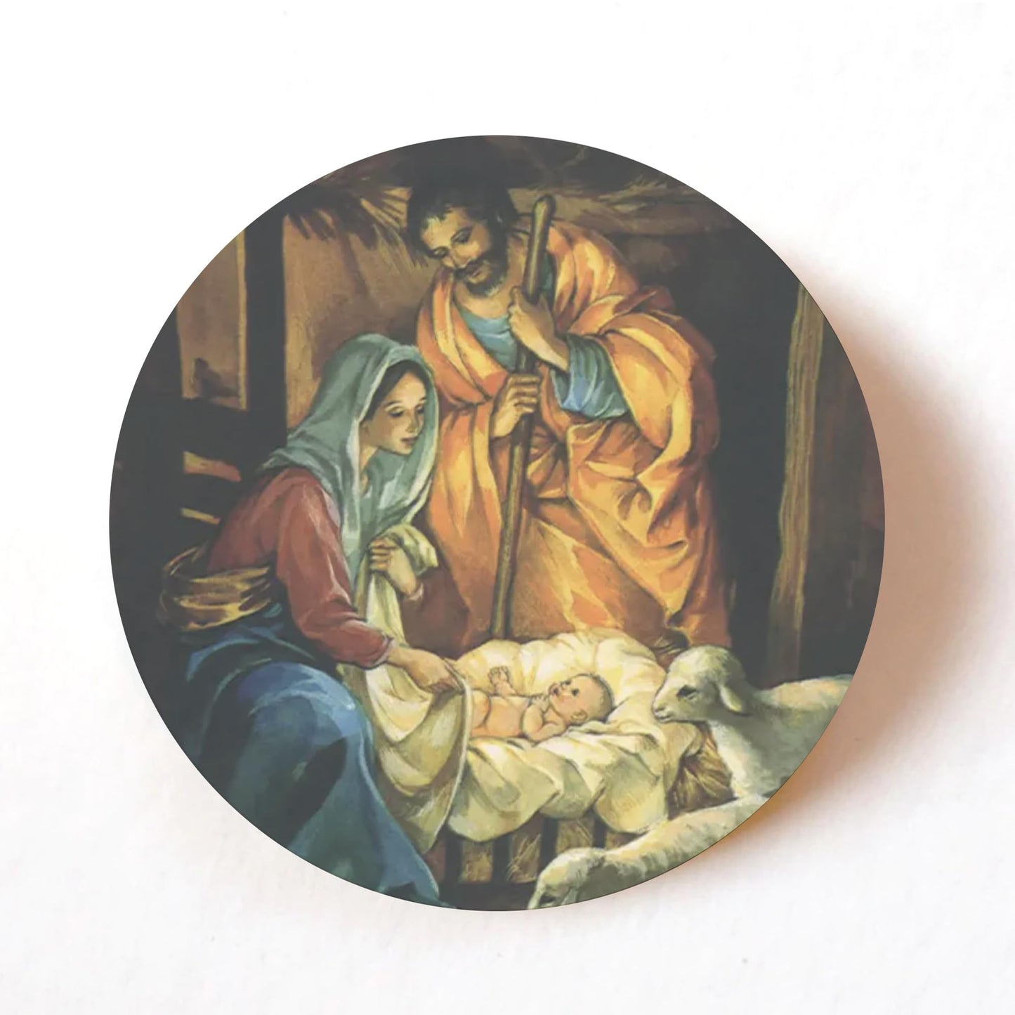 Vintage Nativity Christmas 40mm round self-adhesive paper labels