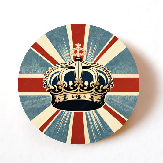 Crown and UK Flag 40mm round self-adhesive paper labels