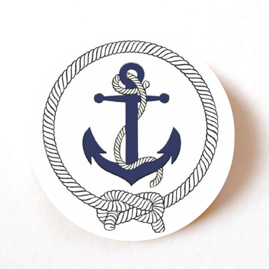 Navy Blue Rope and Anchor 40mm round self-adhesive paper labels