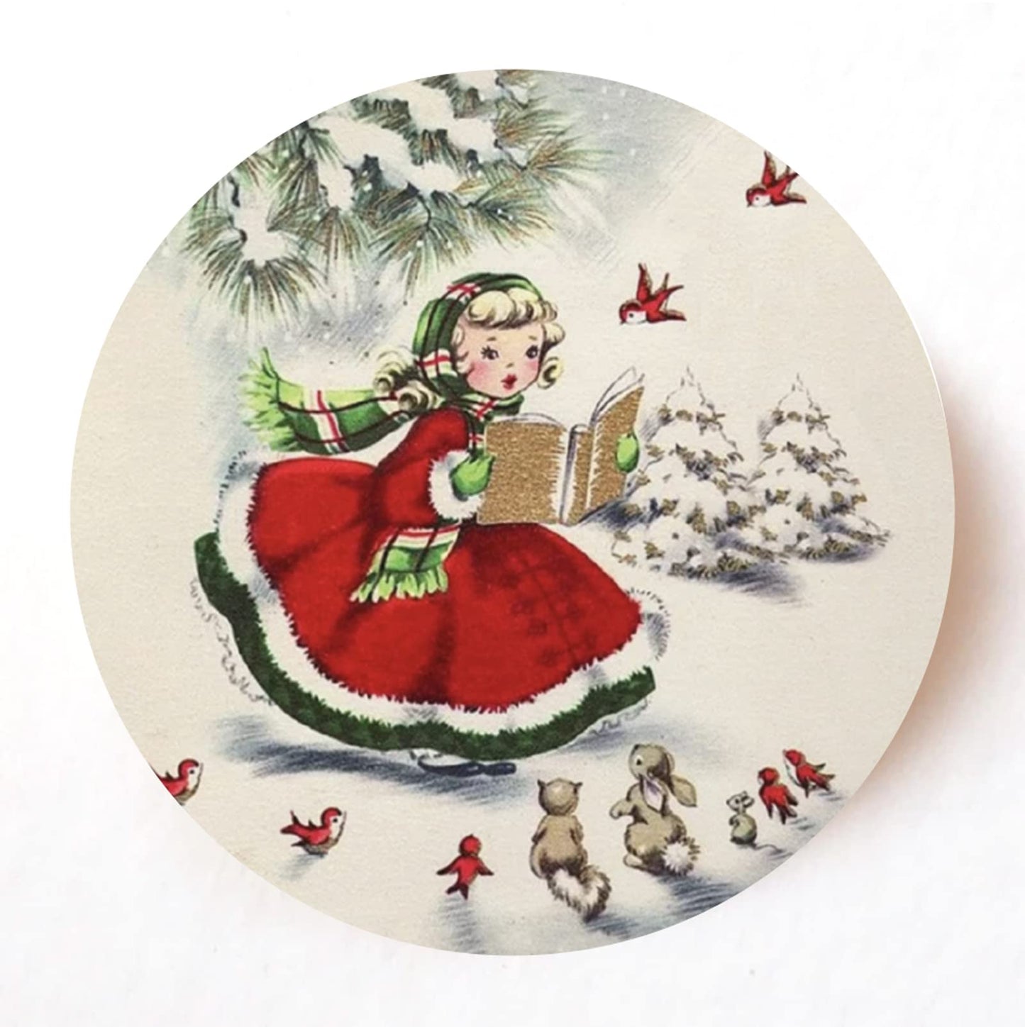 Vintage Christmas Caroller 40mm round self-adhesive paper labels