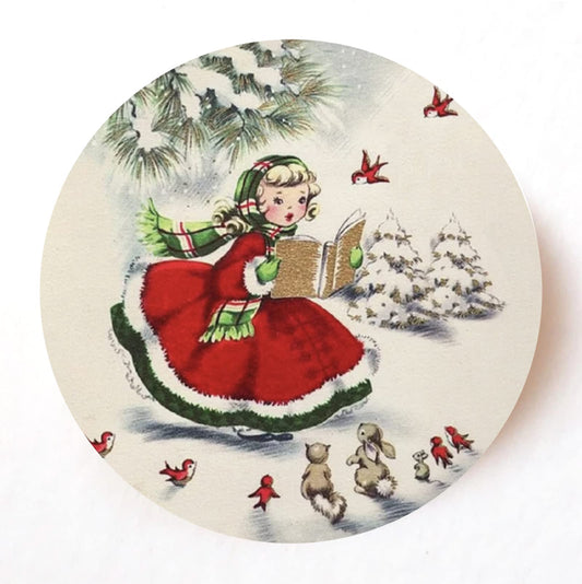 Vintage Christmas Caroller 40mm round self-adhesive paper labels