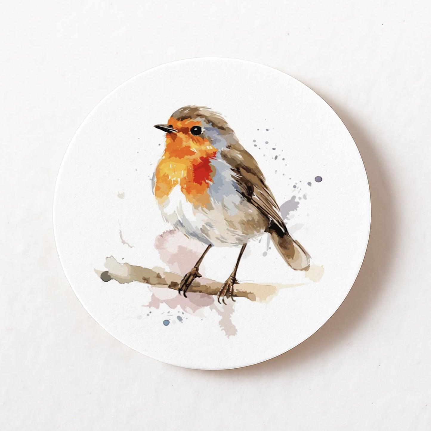 Robin Watercolour Christmas 40mm round self-adhesive paper labels