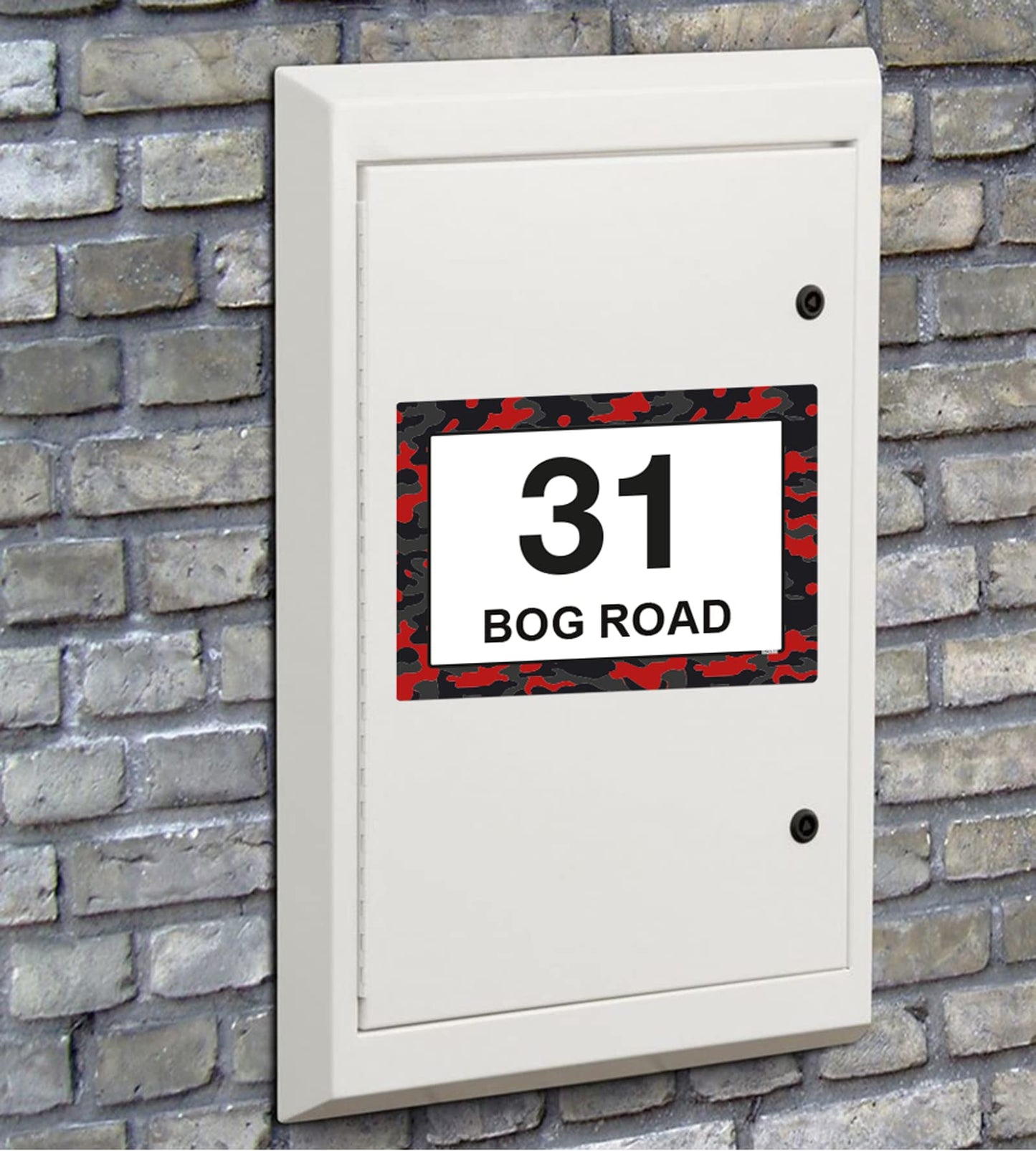 Red Camouflage wheelie bin sticker details and application example