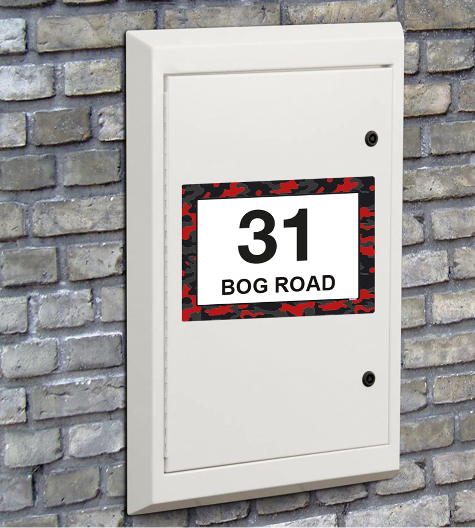 Red Camouflage wheelie bin sticker details and application example