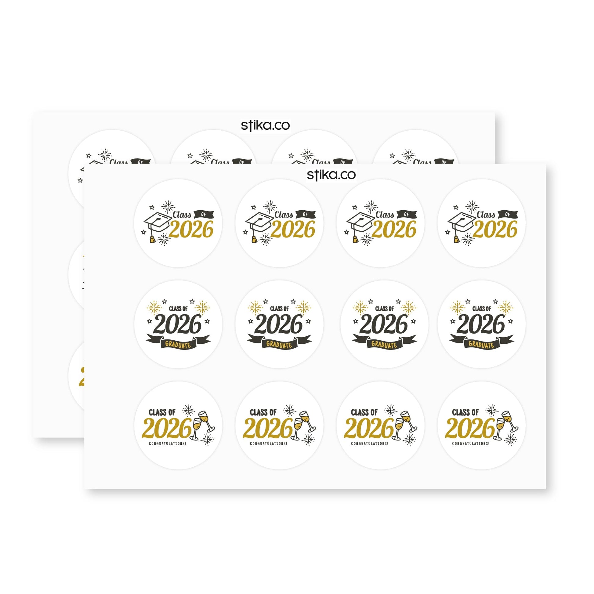 Graduation Class of 2026 Multi-Design 40mm round self-adhesive paper labels