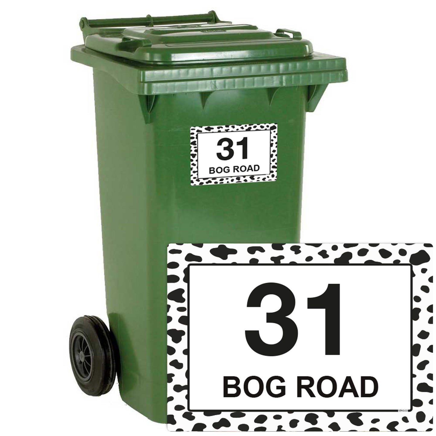 Dalmatian Print personalised wheelie bin stickers with house number and street name
