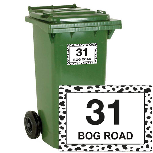 Dalmatian Print personalised wheelie bin stickers with house number and street name