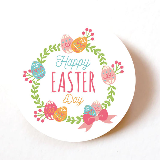 Happy Easter 40mm round self-adhesive paper labels