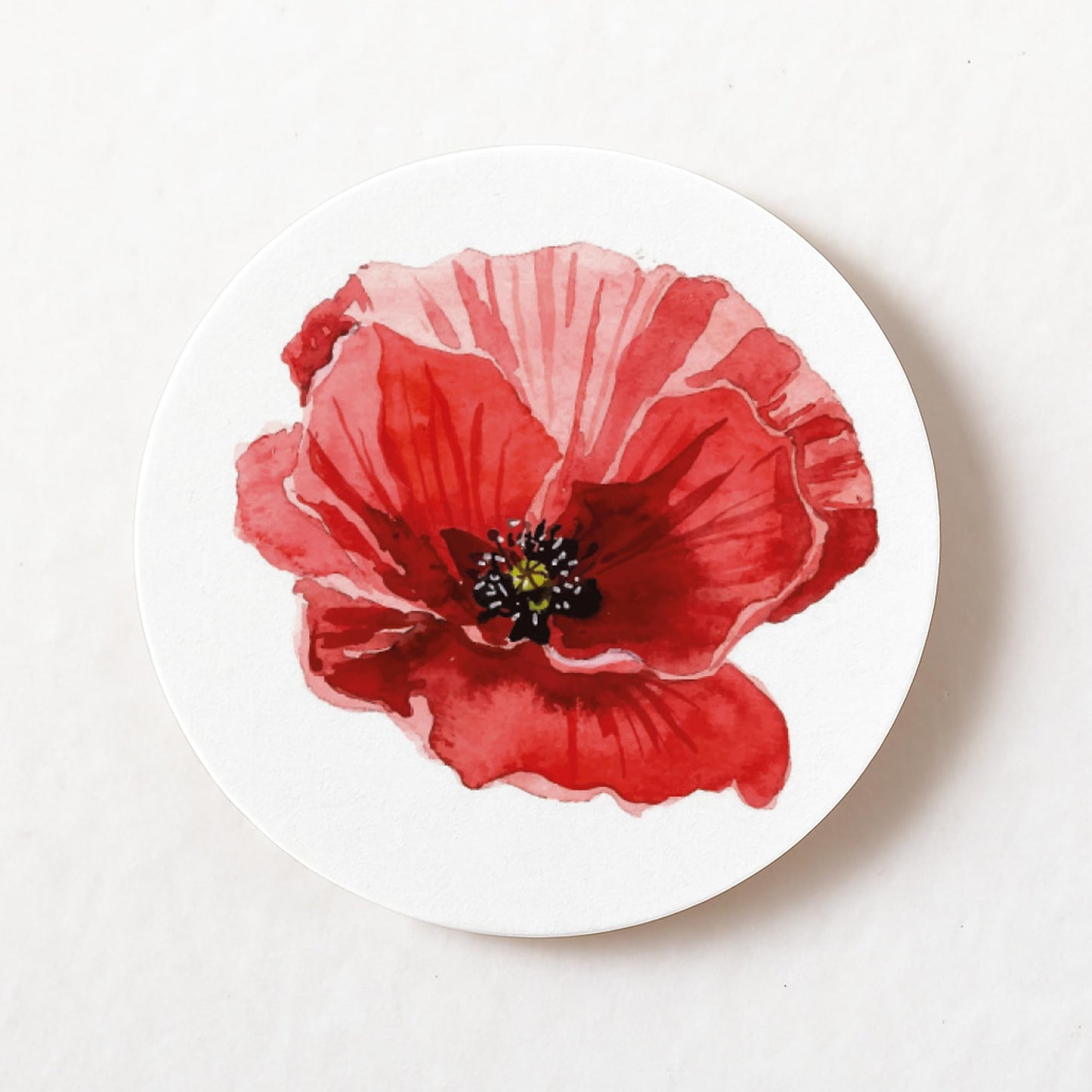 Lest We Forget Watercolour Poppy 40mm round self-adhesive paper labels