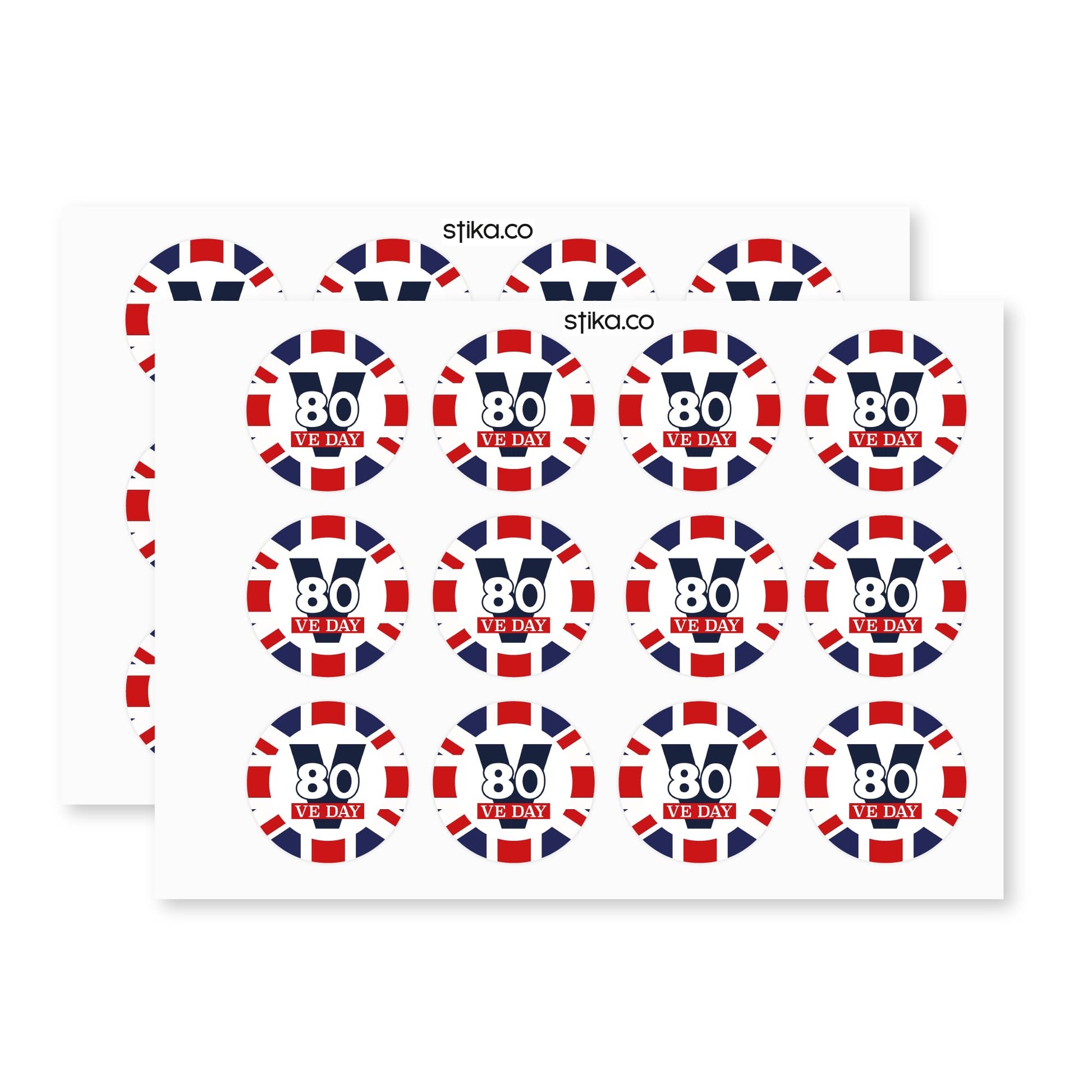 Union Jack VE Day 80th Anniversary paper stickers supplied on A5 sheets of 12 - view 3