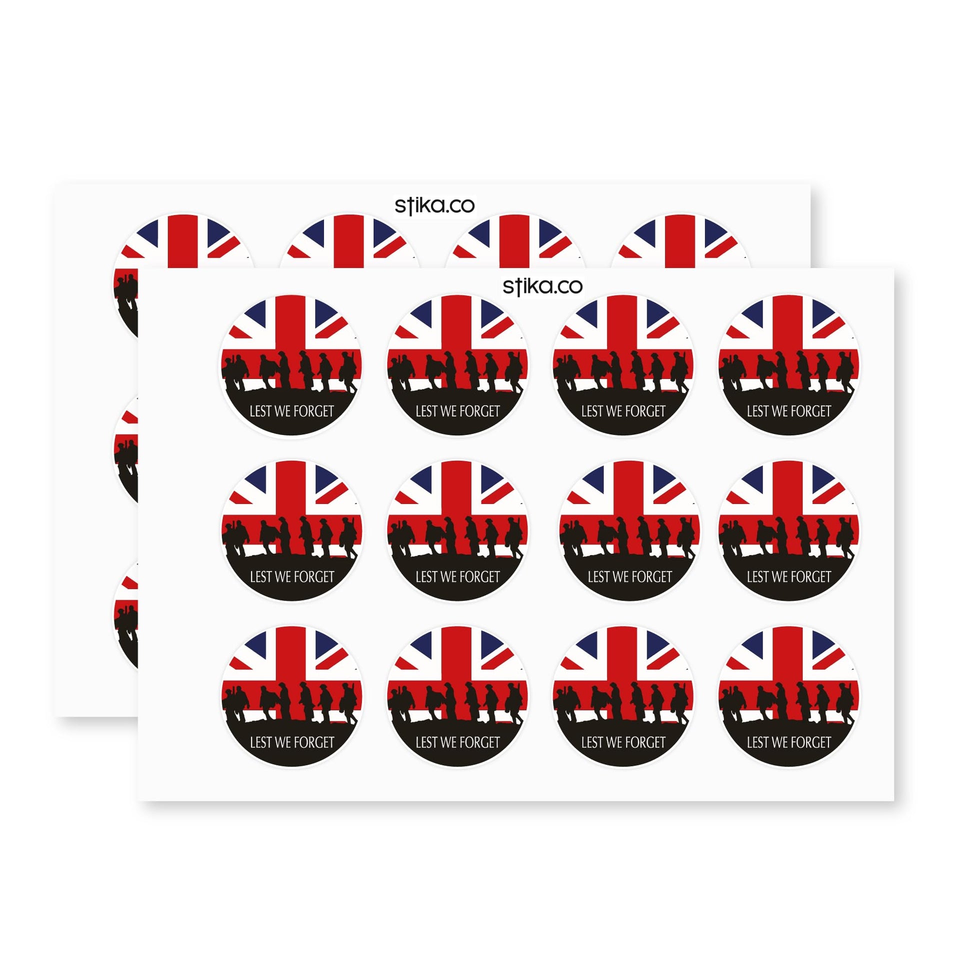 Lest We Forget British Flag paper stickers supplied on A5 sheets of 12 - view 3
