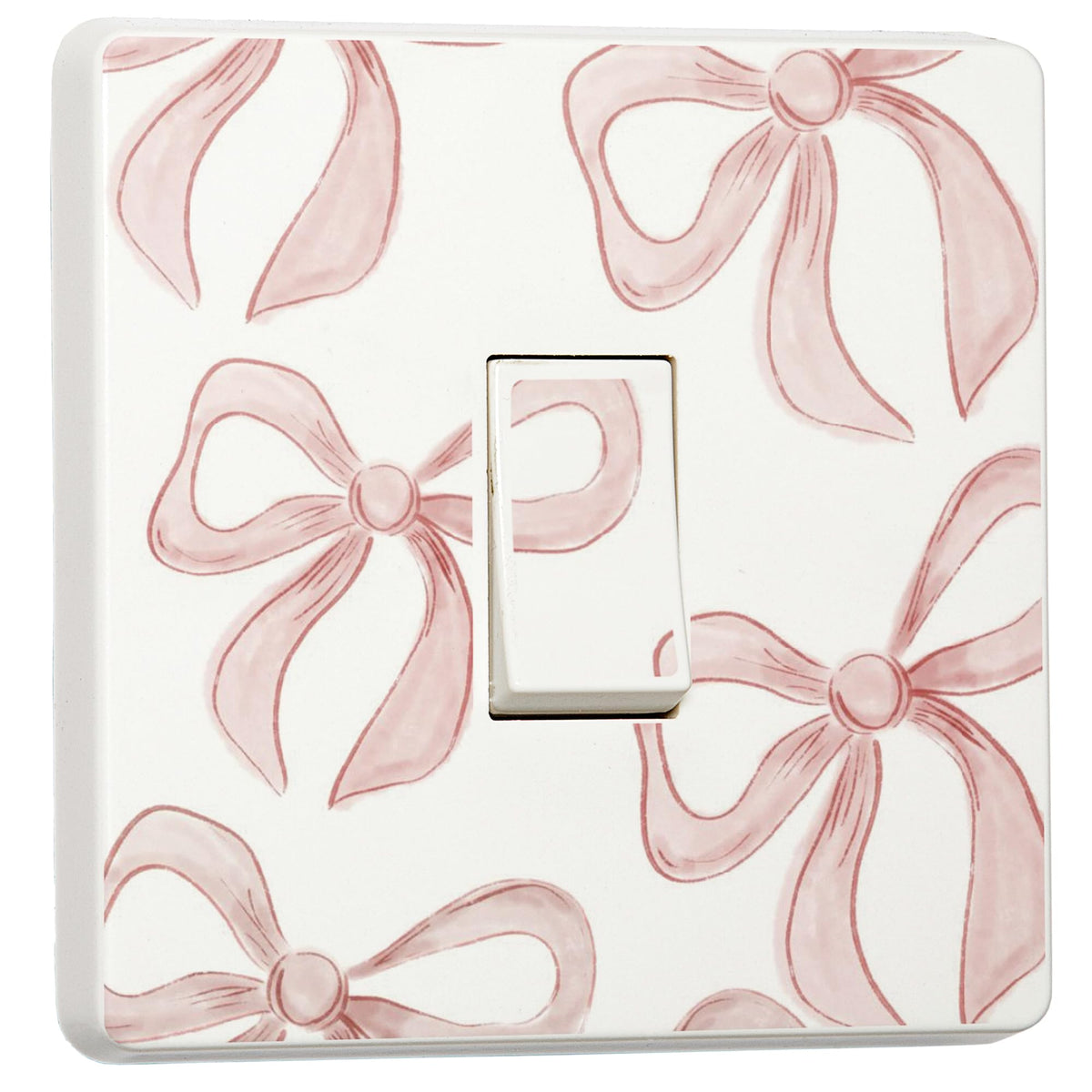 Set of 2 pink bow light switch stickers for a compatible UK single switch