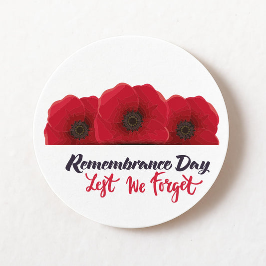 Lest We Forget Three Poppies 40mm round self-adhesive paper labels
