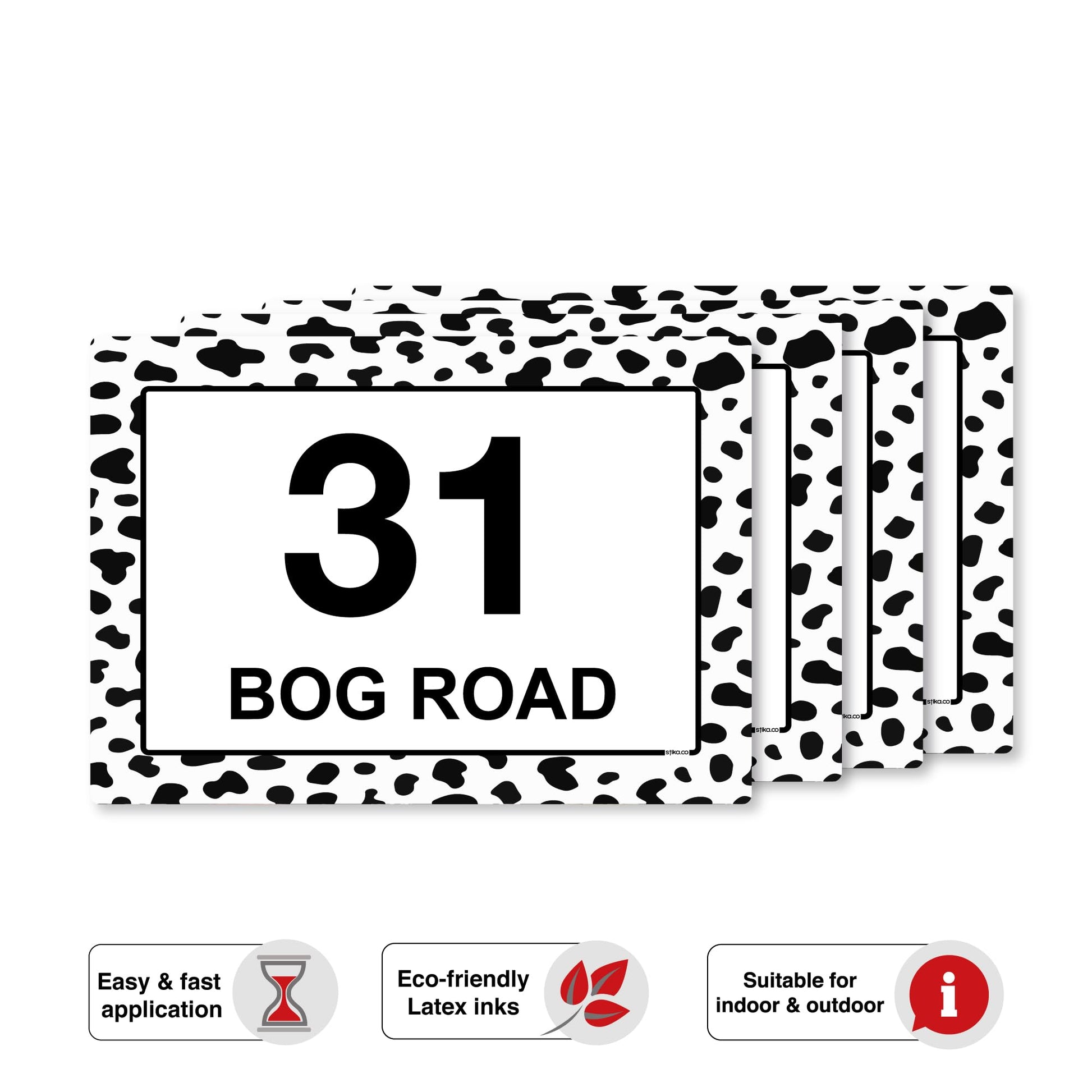 Dalmatian Print wheelie bin sticker details and application example