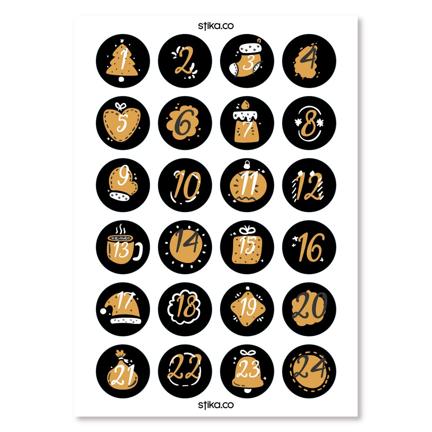Modern Advent Calendar 40mm round self-adhesive paper labels