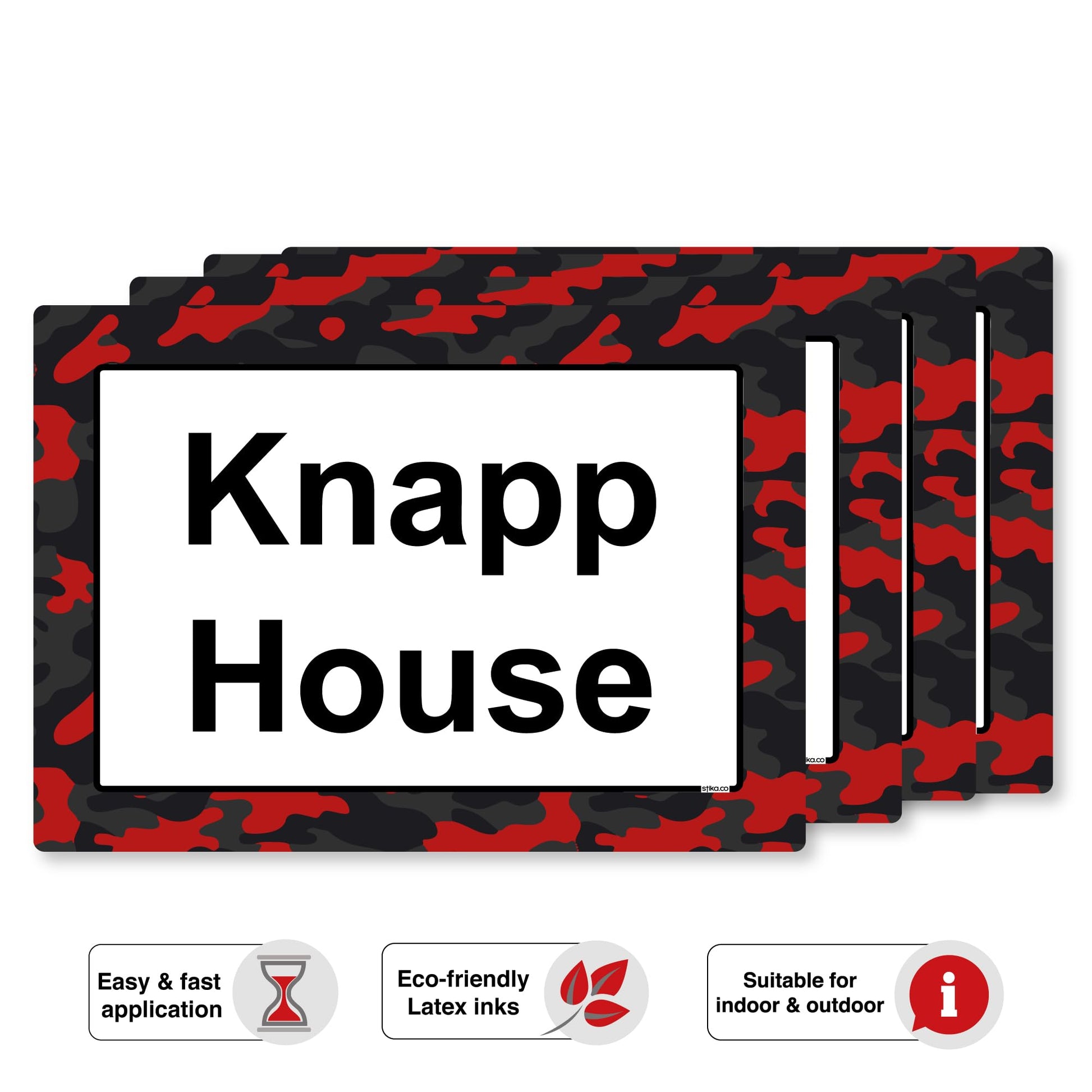 Red Camouflage wheelie bin sticker details and application example