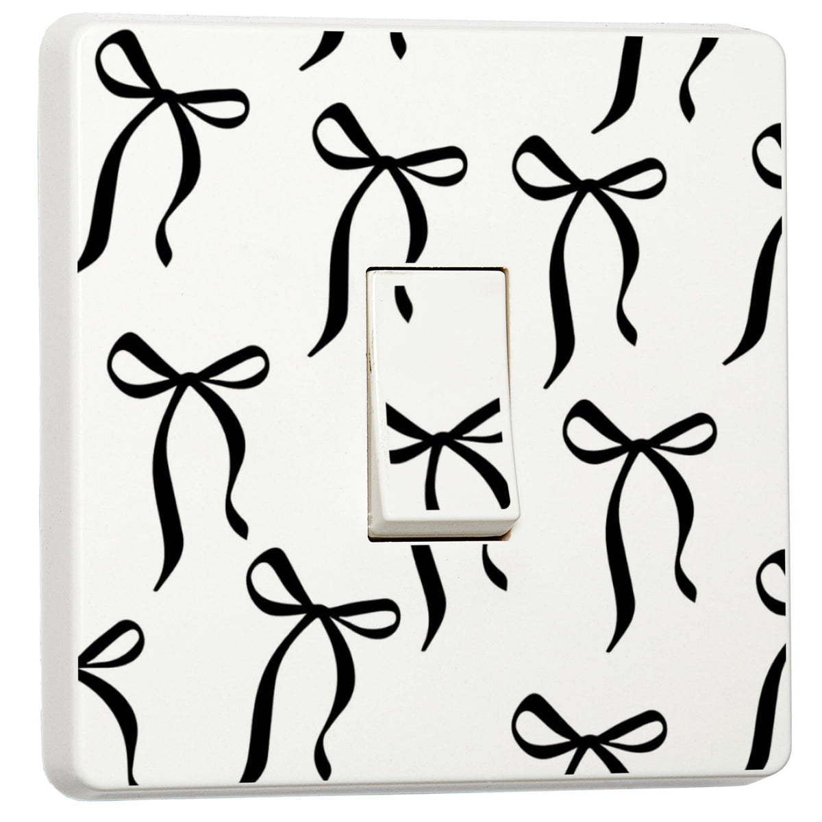 Set of 2 black bow light switch stickers for a compatible UK single switch