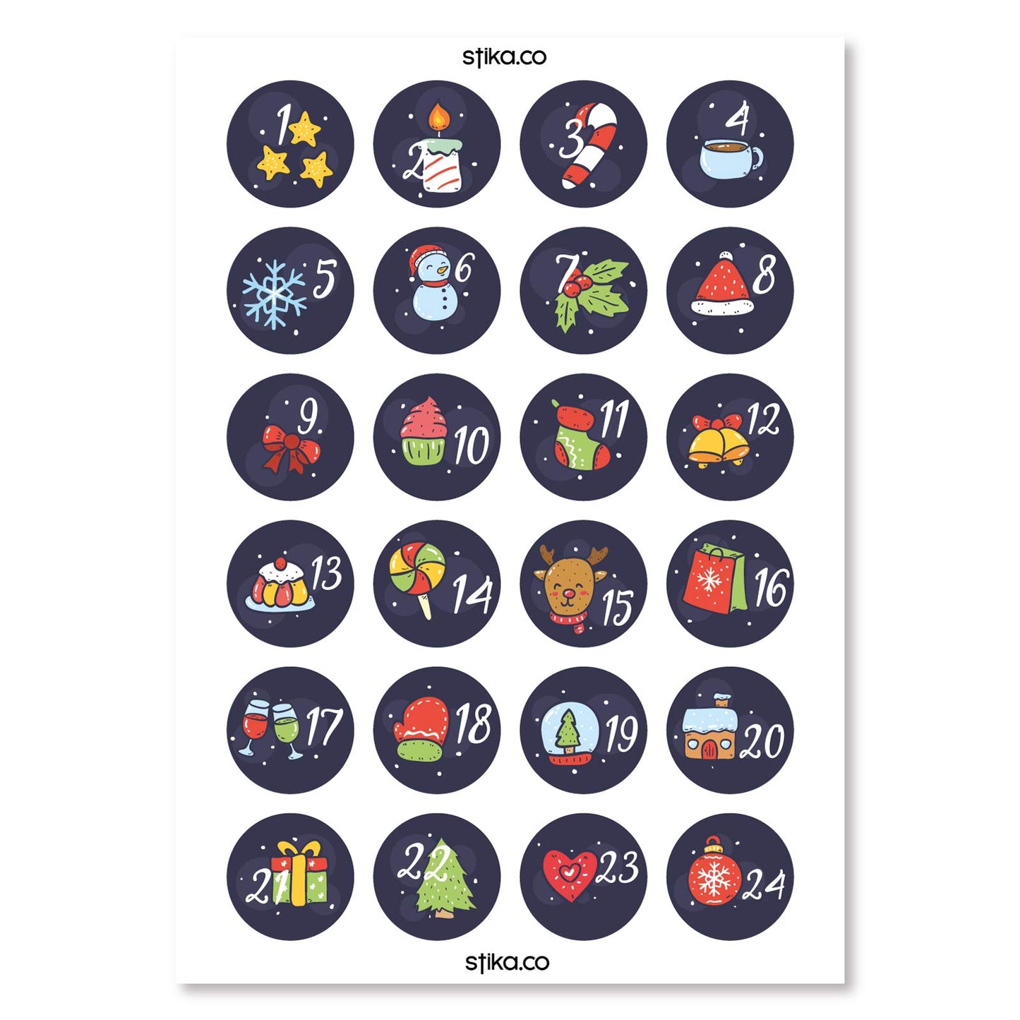 Navy Christmas Advent Calendar 40mm round self-adhesive paper labels