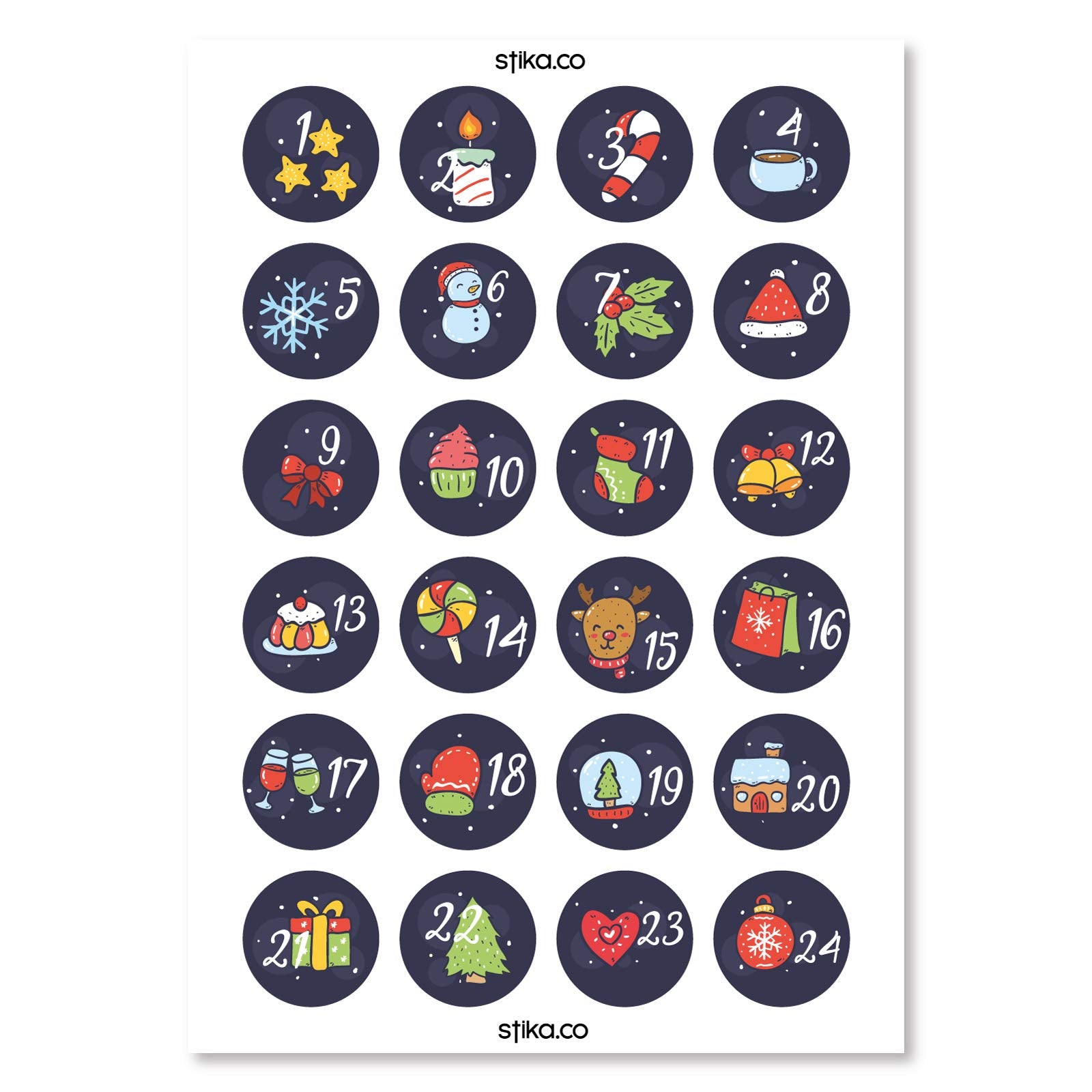 Navy Christmas Advent Calendar 40mm round self-adhesive paper labels