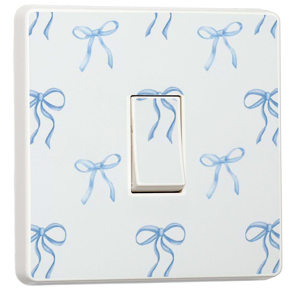 Set of 2 blue bow light switch stickers for a compatible UK single switch