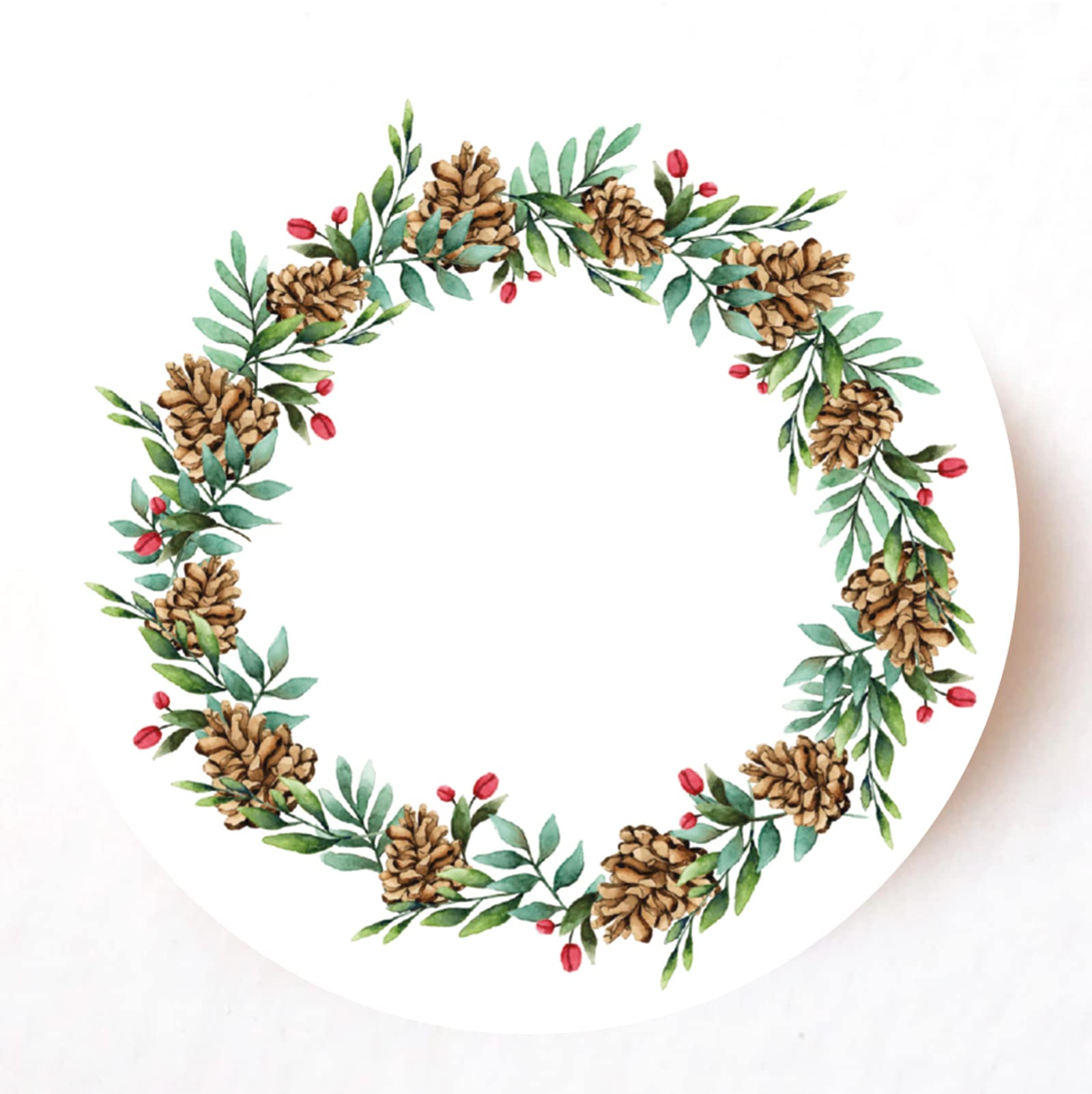 Custom Text Pine Wreath 40mm round self-adhesive paper labels