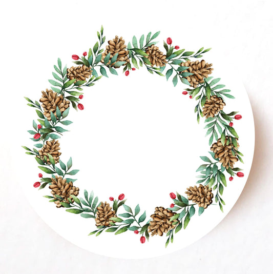 Custom Text Pine Wreath 40mm round self-adhesive paper labels