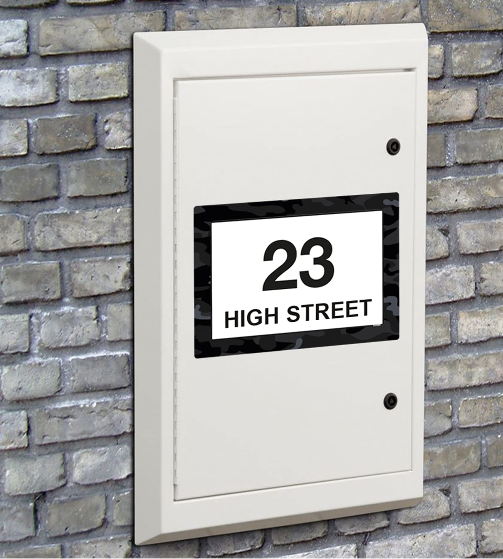 Black Camouflage wheelie bin sticker details and application example