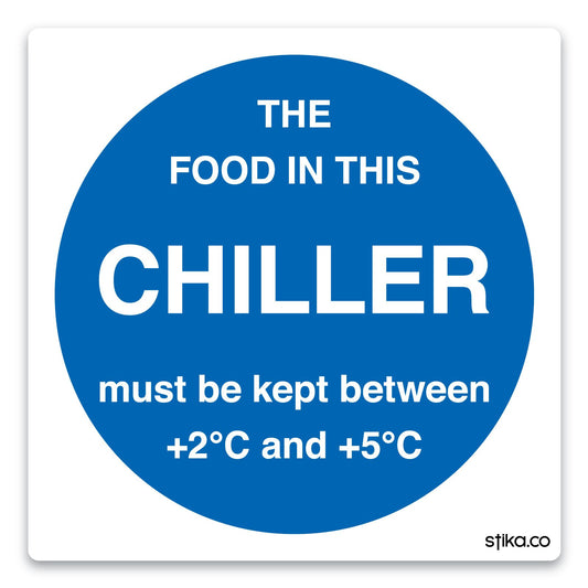 Chiller temperature safety sticker, 100 x 100mm