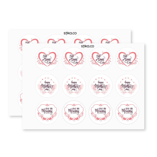 Mother's Day Best Mom 40mm round self-adhesive paper labels